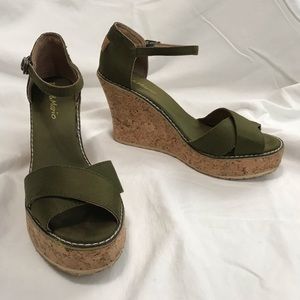Joy & Mario Olive Green Criss Cross Cork Wedges 7